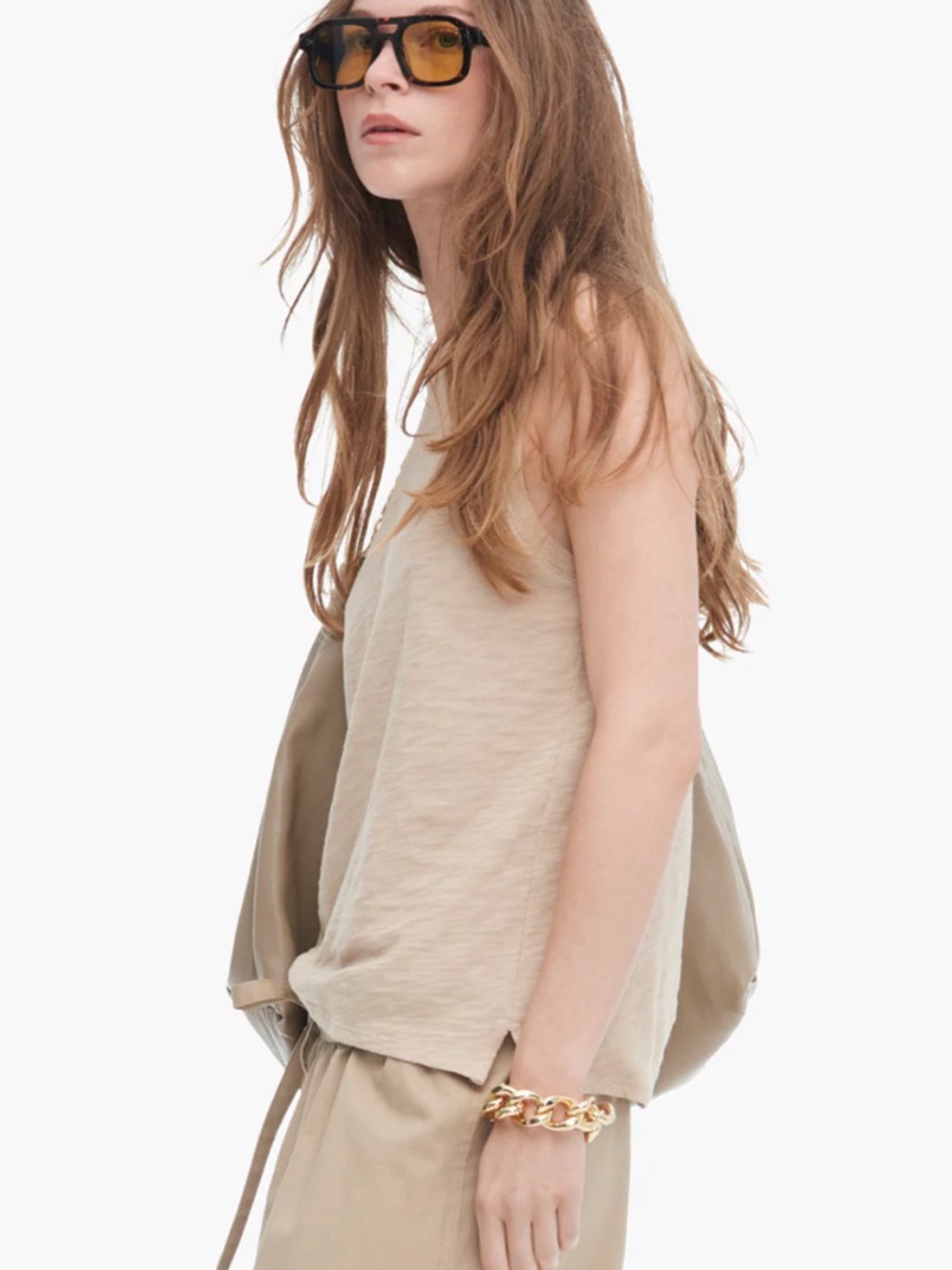 ATM SLUB JERSEY SLEEVELESS SCHOOLBOY dune tan size small